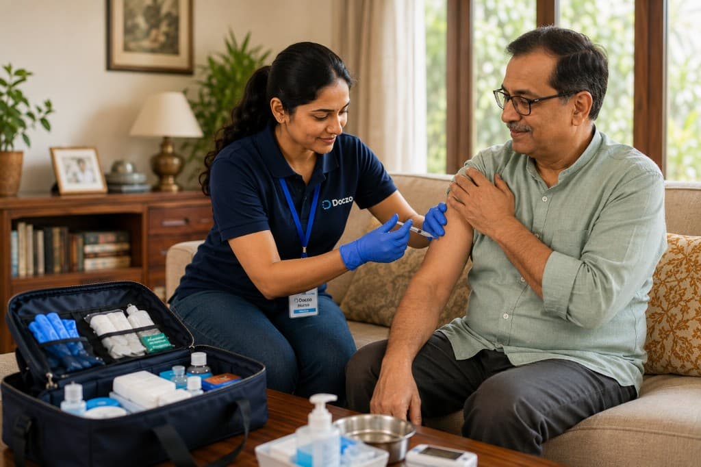 Home nurse giving injection in Chennai